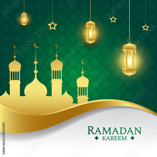 islamic ramadan greeting background with gold and green color
