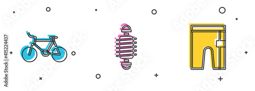 Set Bicycle, suspension and Cycling shorts icon. Vector.