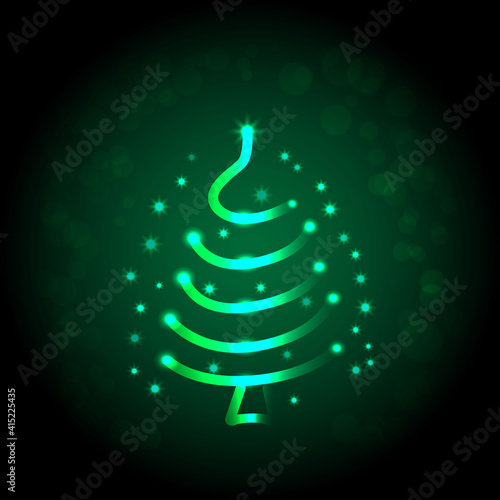Beautiful shining Christmas tree. vector illustration with stars and bokeh effect for Christmas and New Year greeting cards, banners, wallpapers and leaflets