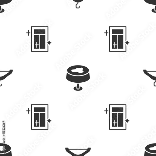 Set Hanger wardrobe, Stain on the tablecloth and Cleaning service for window on seamless pattern. Vector.