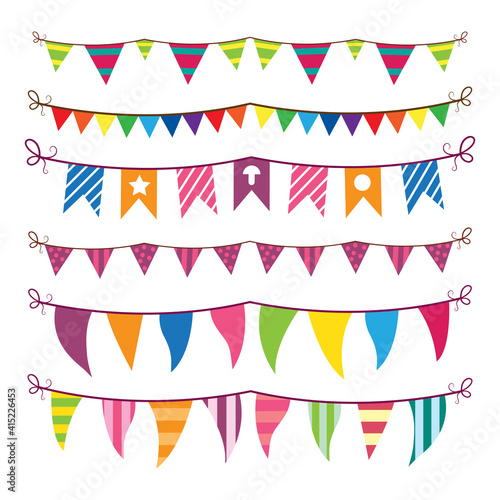 Colorful bunting and garland set isolated on white