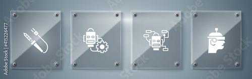 Set Smart glasses, Robot, setting and Soldering iron. Square glass panels. Vector.