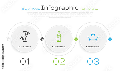 Set line Bamboo, Essential oil bottle and Aroma candle. Business infographic template. Vector.