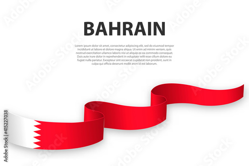 Waving ribbon or banner with flag of Bahrain