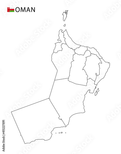 Oman map, black and white detailed outline regions of the country.