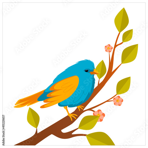 Two blue tits sitting at blossoming