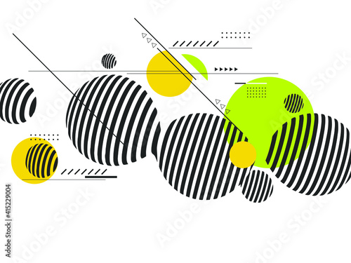 Black and white 3d stripes modern background. Abstract shape with small decorative elements and lines. Vector illustration.