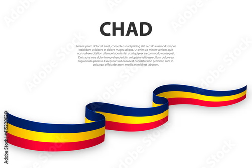 Waving ribbon or banner with flag of Chad