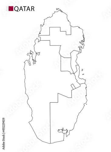 Qatar map, black and white detailed outline regions of the country.
