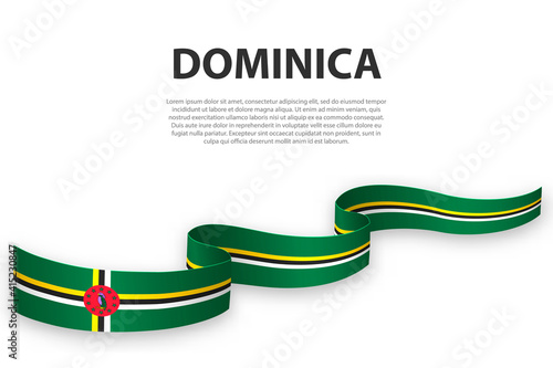 Waving ribbon or banner with flag of Dominica