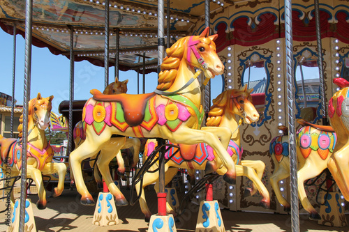 The Wooden Horses on a Fun Fair Carousel Ride.