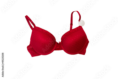 Strapless red bra isolated on white background