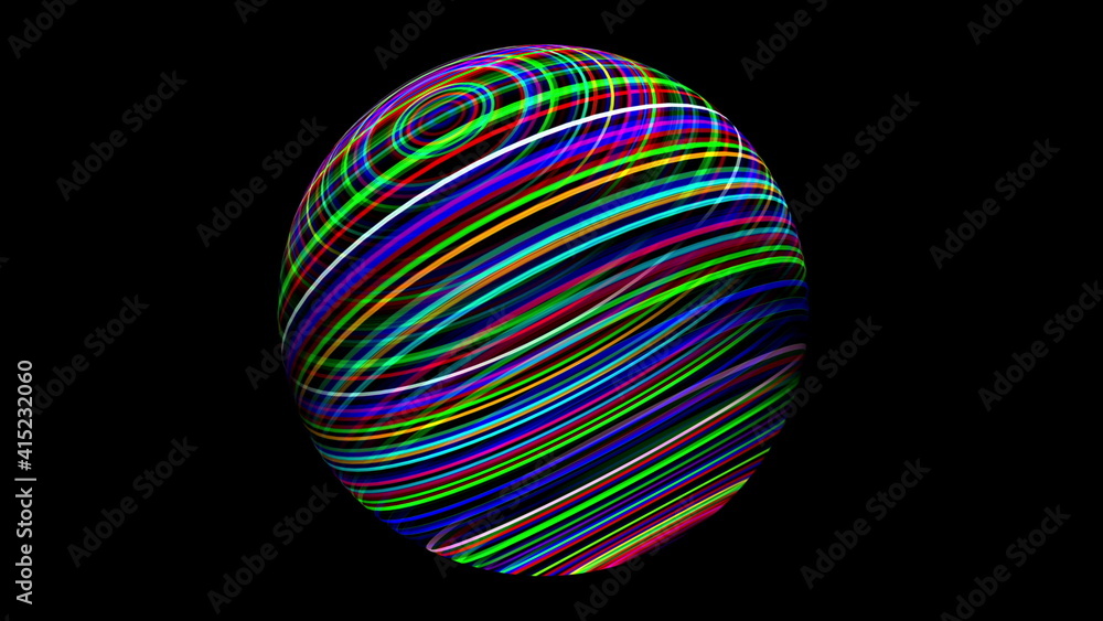 3D illustration of Colorful sphere black 3D illustration of Colorful sphere black