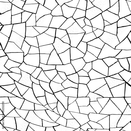  Seamless pattern. cracks texture white and black. Vector background. For design and decorate path, wall, backdrop. Endless stone texture. Broken glass