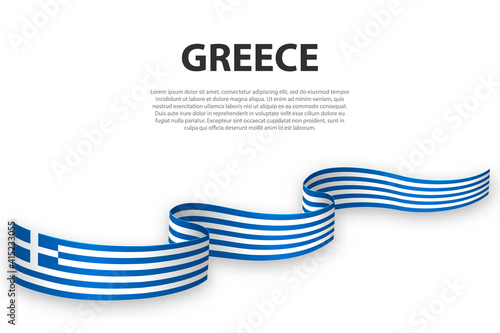 Waving ribbon or banner with flag of Greece.