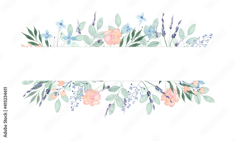 Spring wild flower frame, border, wedding invitation, bridal shower, baby shower, mothers day card
