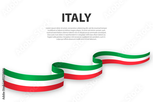 Waving ribbon or banner with flag of Italy.