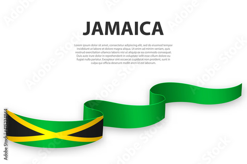 Waving ribbon or banner with flag of Jamaica
