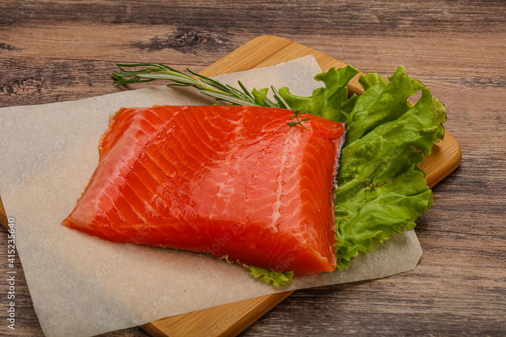Salmon piece steak served rosemary Salmon piece steak served rosemary