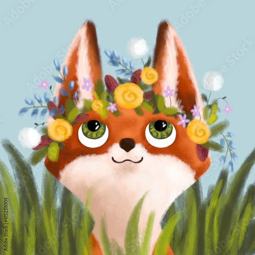 fox with flowers