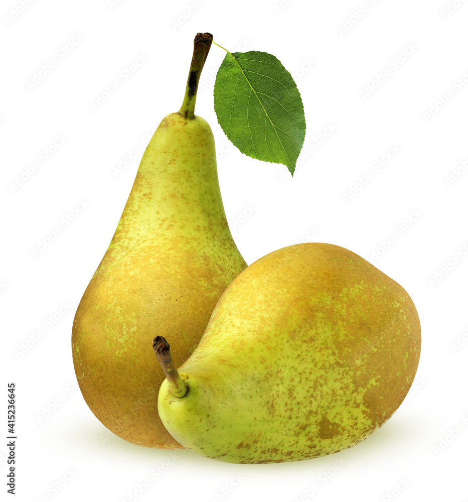 two pear isolated on a white background with a clipping path.