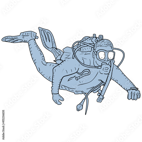 Sketch silhouette scuba divers on white background