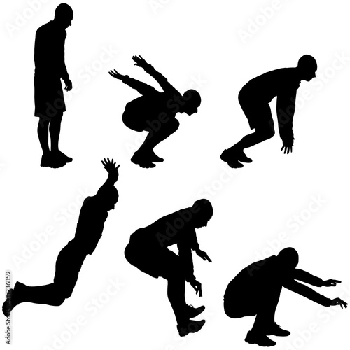Silhouettes man long jump on white background