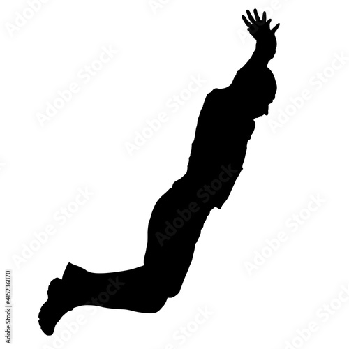 Silhouettes man long jump on white background