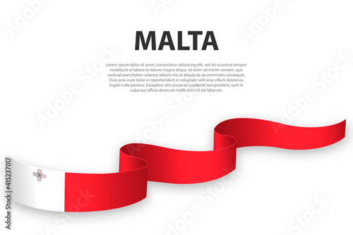 Waving ribbon or banner with flag of Malta