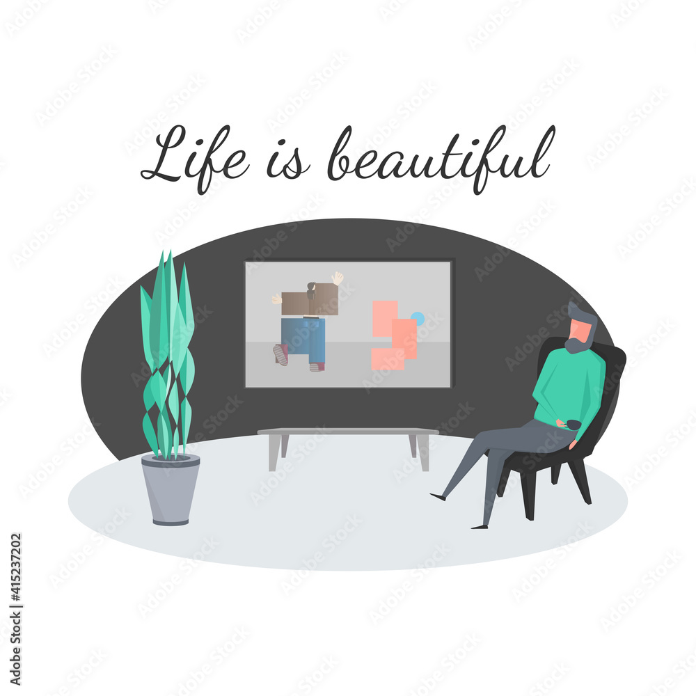 The concept of sucking life. Motivating picture. Vector illustration. A man drinking coffee in his favorite apartment. The concept of sucking life. Motivating picture. Vector illustration. A man drinking coffee in his favorite apartment.