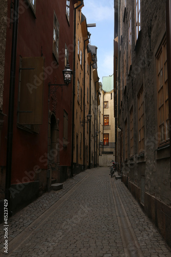 Narrow street in old town of Stockholm  Sweden
