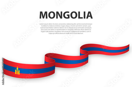 Waving ribbon or banner with flag of Mongolia