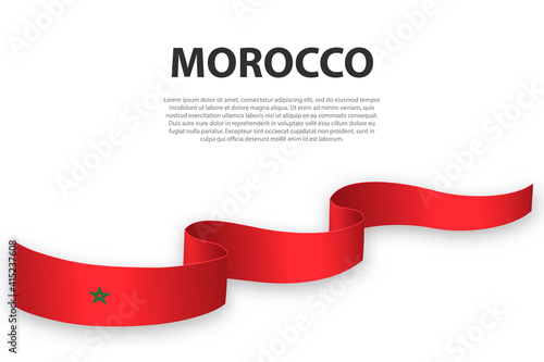 Waving ribbon or banner with flag of Morocco