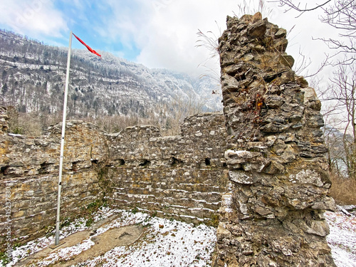 Castle ruins Stralegg or Burgruine Stralegg oder Ruine Strahlegg in Betlis bei Amden, Weesen - Canton of St. Gallen, Switzerland (Kanton St. Gallen, Schweiz) photo