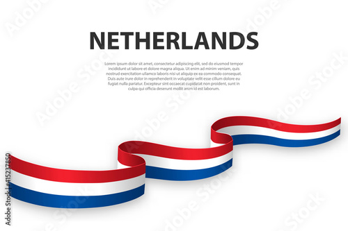 Waving ribbon or banner with flag of Netherlands