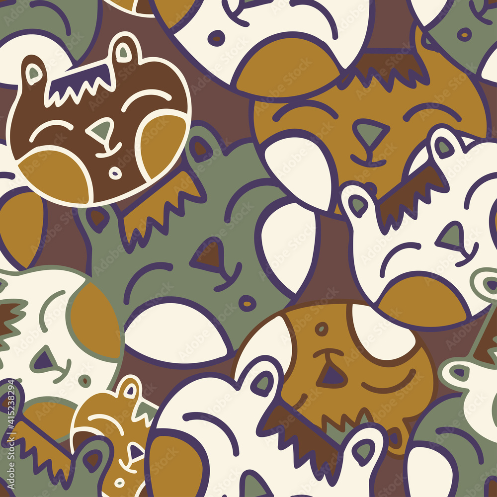 Seamless vector pattern design of lined cute ornamental abstract cats in brown tones. The design is perfect for textiles, backgrounds, decorations, wallpaper, wrapping paper, banner Seamless vector pattern design of lined cute ornamental abstract cats in brown tones. The design is perfect for textiles, backgrounds, decorations, wallpaper, wrapping paper, banner