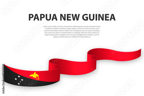 Waving ribbon or banner with flag of Papua New Guinea