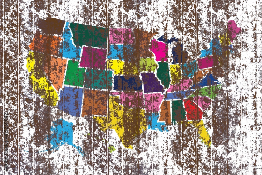 Naklejka premium Old dirty map USA. Texture background. Digital art illustration