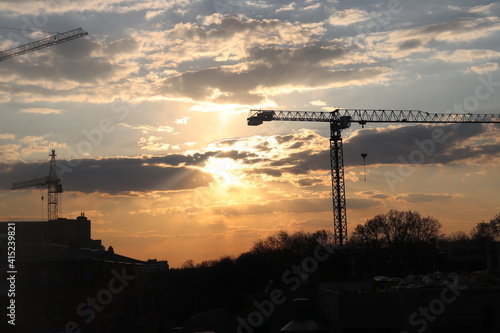 construction site at sunset