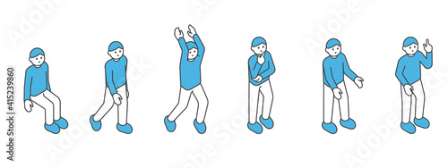 イラスト素材　全身ポーズの男性セット