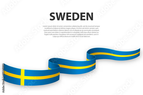 Waving ribbon or banner with flag of Sweden