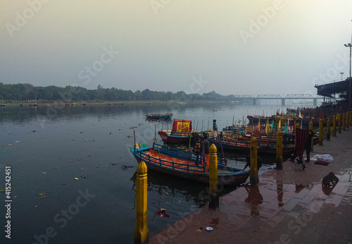 This is a religious place in Mathura, India.Hindu People Visits here from all over India and worship this river. Here is mostly famous aarti (a hindu prayer) which happen two times Morning and Evening photo