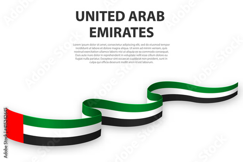 Waving ribbon or banner with flag of United Arab Emirates