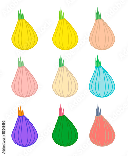 Set of multicolored onion in natural and in surreal colors