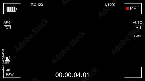 Animation of video recorder camera viewfinder screen photo