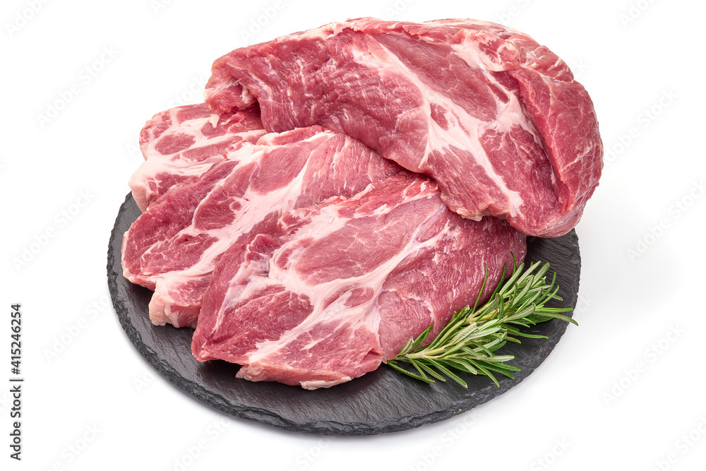 Raw pork meat, isolated on white background Raw pork meat, isolated on white background