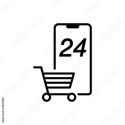 Concept of day and night online shop on modern smartphone. 24h available online shopping platform icon.