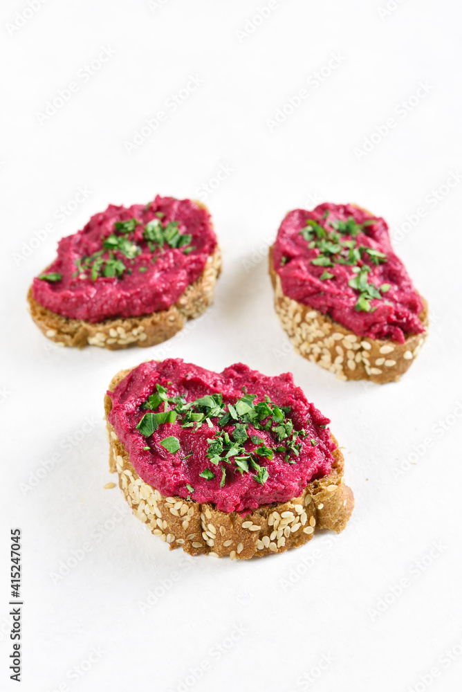 Bruschetta with beetroot hummus Bruschetta with beetroot hummus
