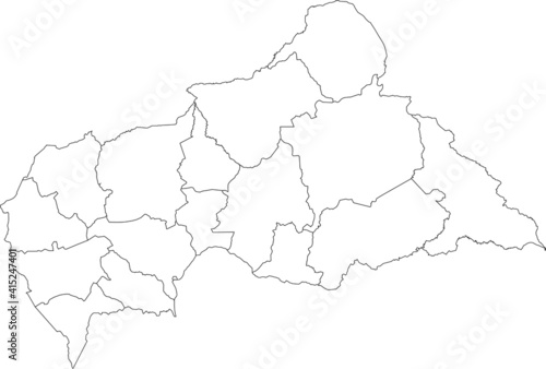 White vector map of the Central African Republic with black borders of its prefectures
