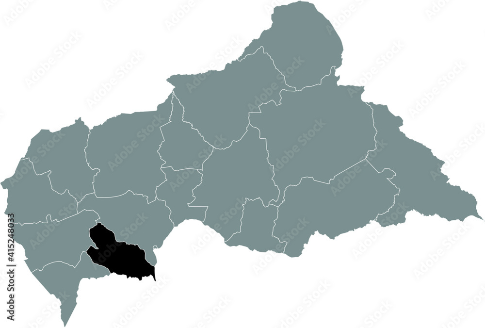 Fototapeta premium Black location map of Central African Lobaye prefecture inside gray map of the Central African Republic